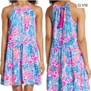 Lilly Pulitzer Pink and Blue Floral Dress Evelyn Rain Forest L nwot